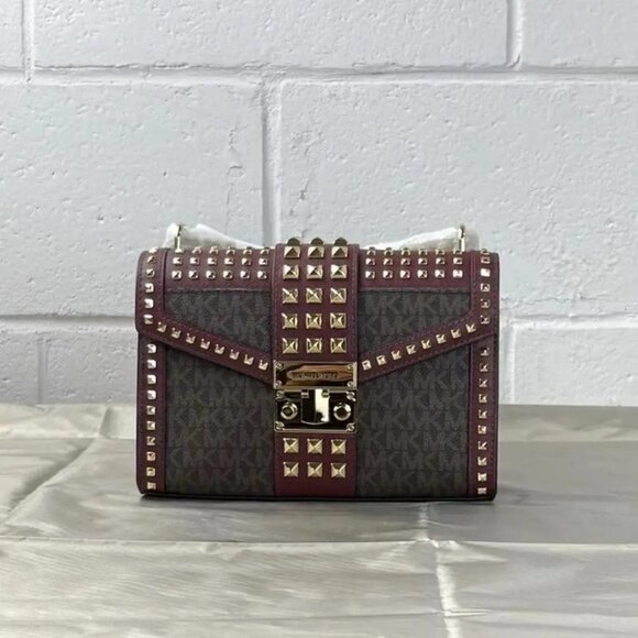 Michael Kors Rose 35F1GX0L2B Medium Flap Shldr Messenger Bag In Merlot - Picture 1 of 6